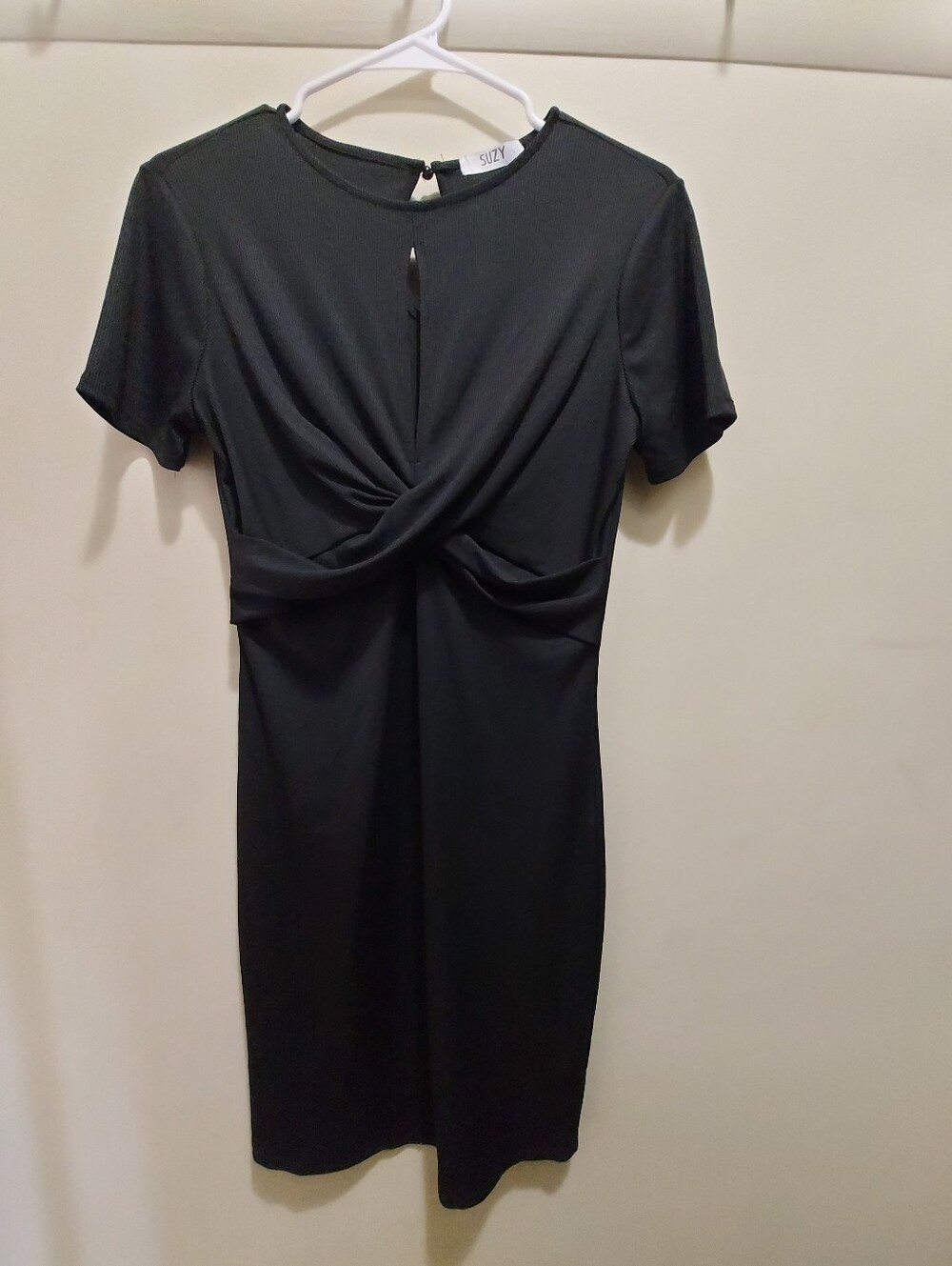Black Twist-Front Short Sleeve Dress